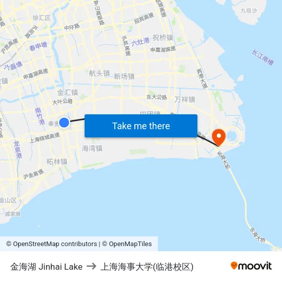 金海湖 Jinhai Lake to 上海海事大学(临港校区) map