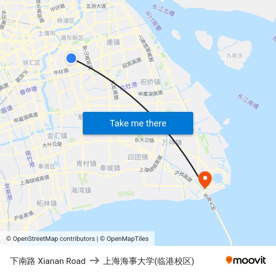 下南路 Xianan Road to 上海海事大学(临港校区) map