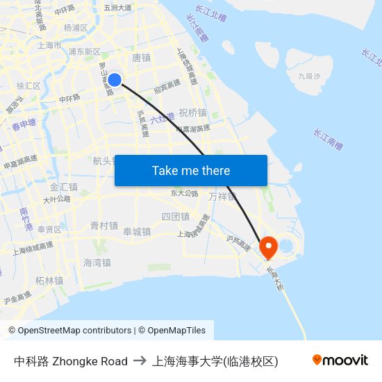 中科路 Zhongke Road to 上海海事大学(临港校区) map