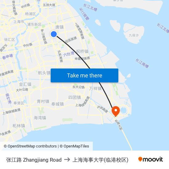 张江路 Zhangjiang Road to 上海海事大学(临港校区) map