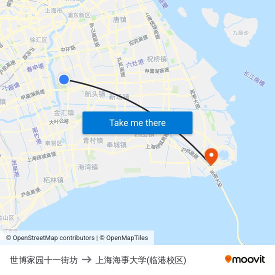世博家园十一街坊 to 上海海事大学(临港校区) map