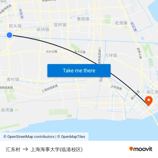 汇东村 to 上海海事大学(临港校区) map