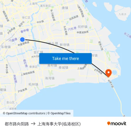 都市路向阳路 to 上海海事大学(临港校区) map