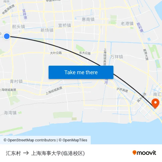 汇东村 to 上海海事大学(临港校区) map