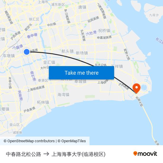 中春路北松公路 to 上海海事大学(临港校区) map