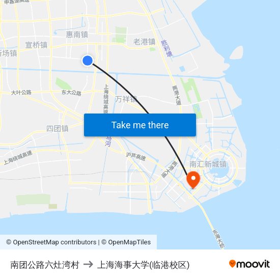 南团公路六灶湾村 to 上海海事大学(临港校区) map
