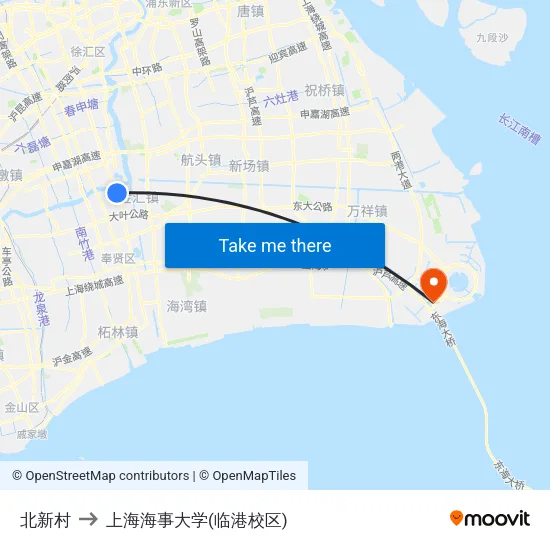 北新村 to 上海海事大学(临港校区) map