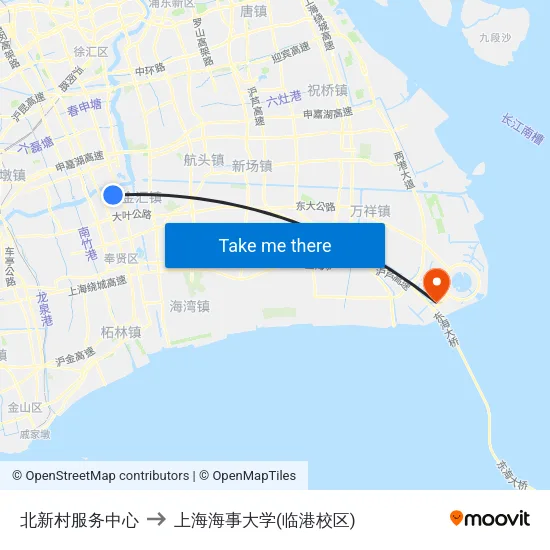 北新村服务中心 to 上海海事大学(临港校区) map