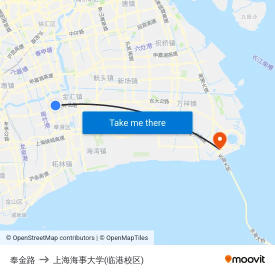 奉金路 to 上海海事大学(临港校区) map