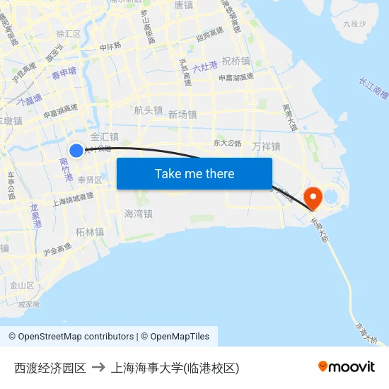 西渡经济园区 to 上海海事大学(临港校区) map