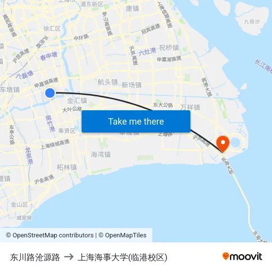 东川路沧源路 to 上海海事大学(临港校区) map