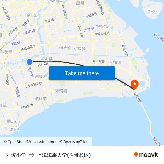 西渡小学 to 上海海事大学(临港校区) map