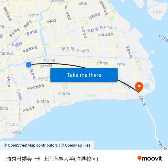 浦秀村委会 to 上海海事大学(临港校区) map