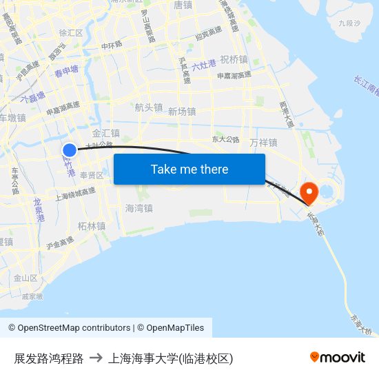 展发路鸿程路 to 上海海事大学(临港校区) map