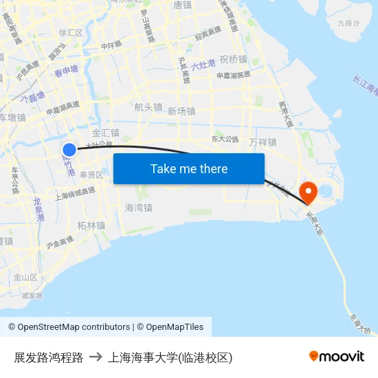 展发路鸿程路 to 上海海事大学(临港校区) map