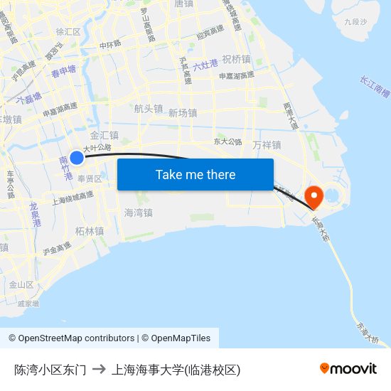 陈湾小区东门 to 上海海事大学(临港校区) map