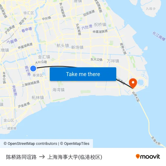 陈桥路同谊路 to 上海海事大学(临港校区) map