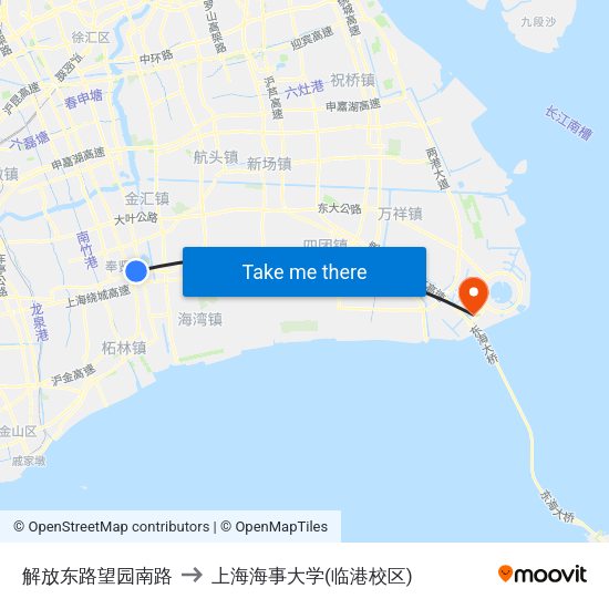 解放东路望园南路 to 上海海事大学(临港校区) map