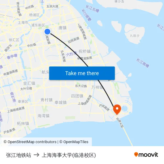 张江地铁站 to 上海海事大学(临港校区) map