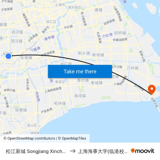 松江新城 Songjiang Xincheng to 上海海事大学(临港校区) map
