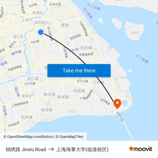 锦绣路 Jinxiu Road to 上海海事大学(临港校区) map