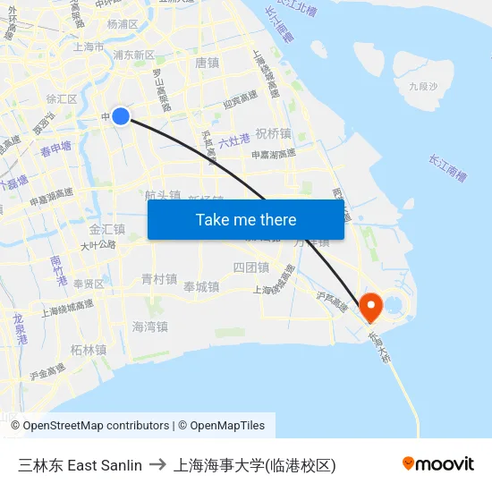 三林东 East Sanlin to 上海海事大学(临港校区) map
