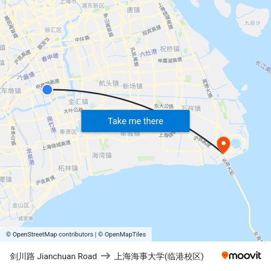 剑川路 Jianchuan Road to 上海海事大学(临港校区) map