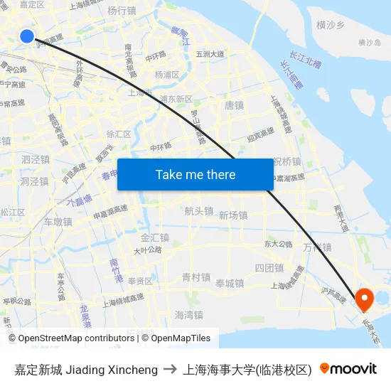 嘉定新城 Jiading Xincheng to 上海海事大学(临港校区) map