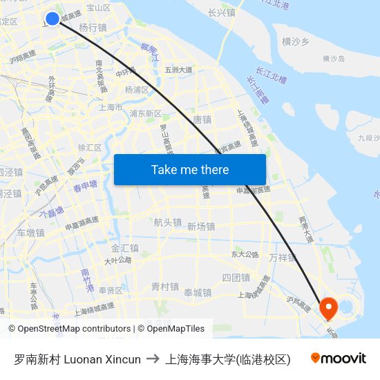 罗南新村 Luonan Xincun to 上海海事大学(临港校区) map