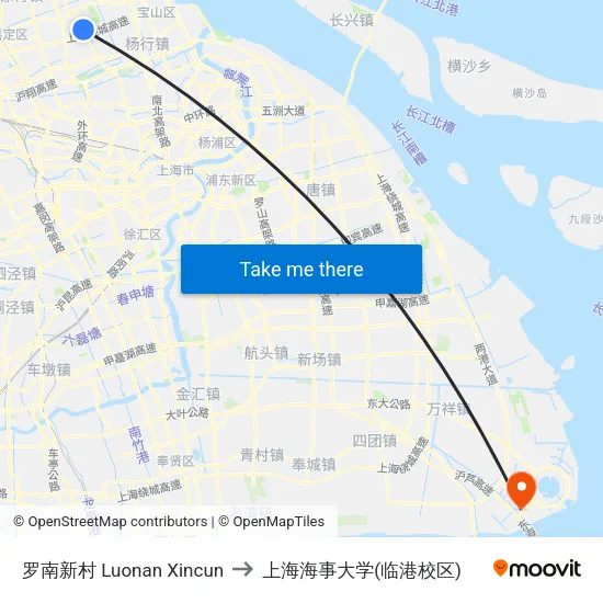 罗南新村 Luonan Xincun to 上海海事大学(临港校区) map