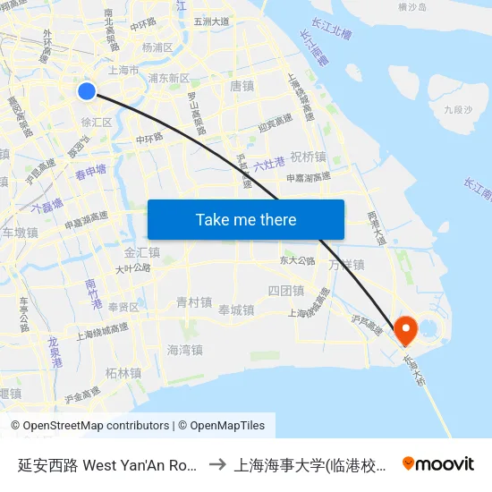 延安西路 West Yan'An Road to 上海海事大学(临港校区) map