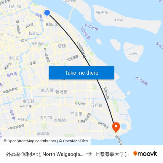 外高桥保税区北 North Waigaoqiao Free Trade Zone to 上海海事大学(临港校区) map
