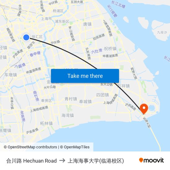 合川路 Hechuan Road to 上海海事大学(临港校区) map