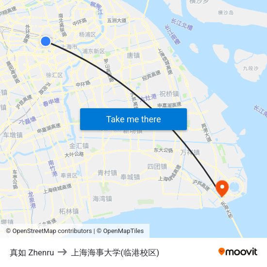 真如 Zhenru to 上海海事大学(临港校区) map