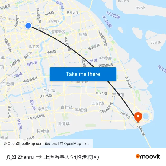 真如 Zhenru to 上海海事大学(临港校区) map