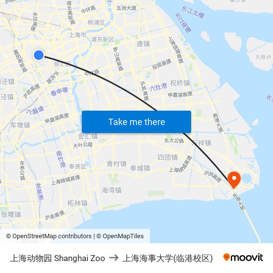 上海动物园 Shanghai Zoo to 上海海事大学(临港校区) map