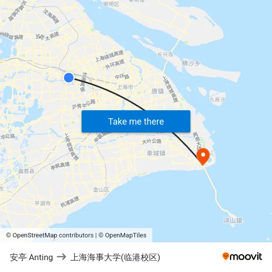 安亭 Anting to 上海海事大学(临港校区) map