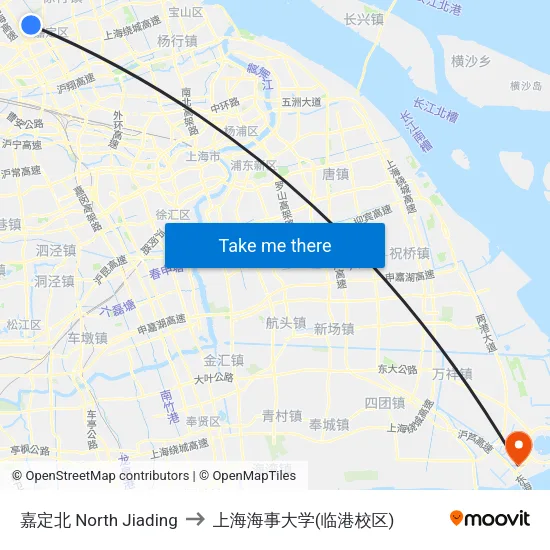 嘉定北 North Jiading to 上海海事大学(临港校区) map