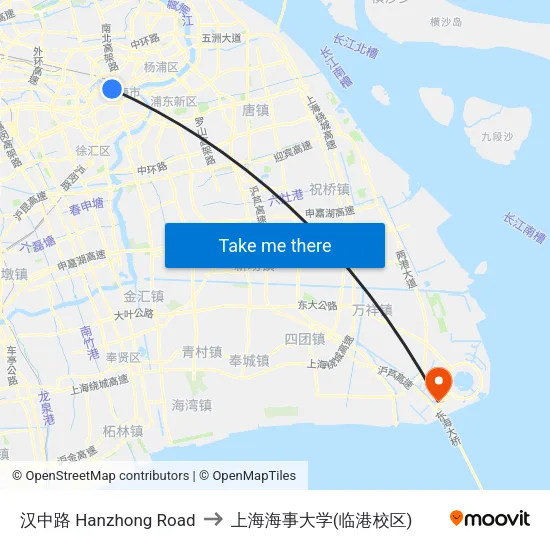 汉中路 Hanzhong Road to 上海海事大学(临港校区) map