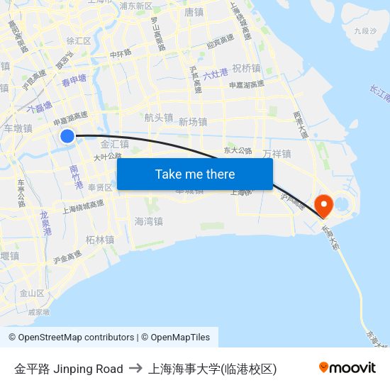 金平路 Jinping Road to 上海海事大学(临港校区) map