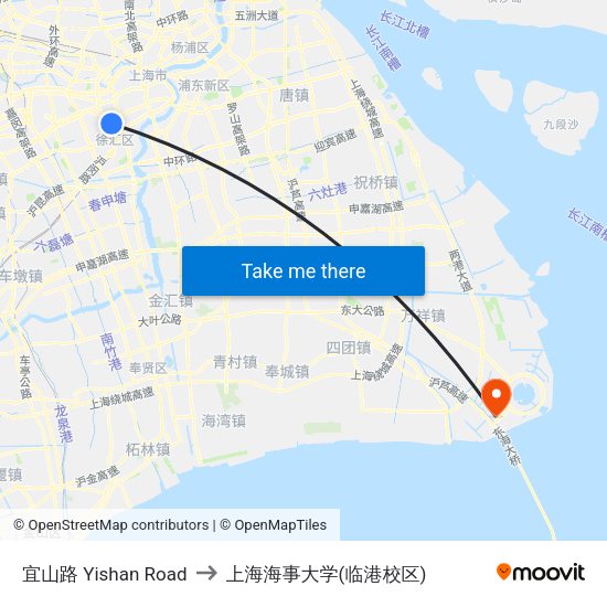 宜山路 Yishan Road to 上海海事大学(临港校区) map