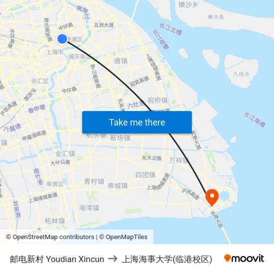 邮电新村 Youdian Xincun to 上海海事大学(临港校区) map