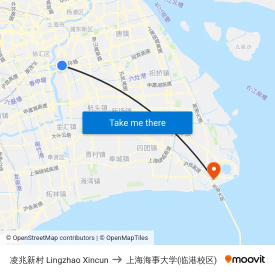 凌兆新村 Lingzhao Xincun to 上海海事大学(临港校区) map