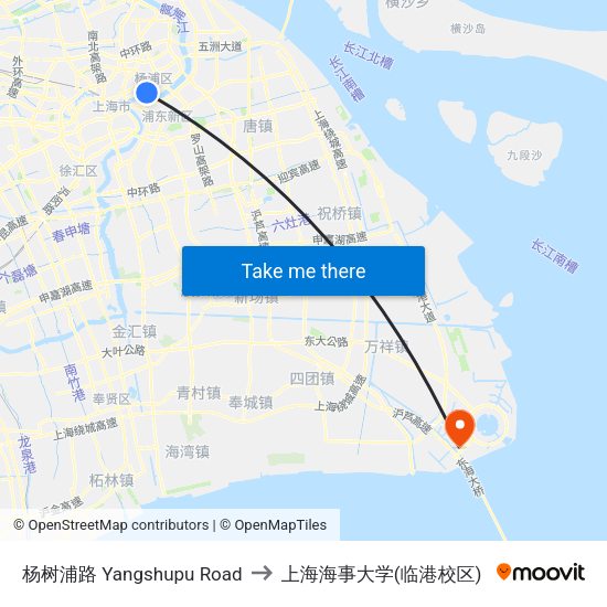 杨树浦路 Yangshupu Road to 上海海事大学(临港校区) map