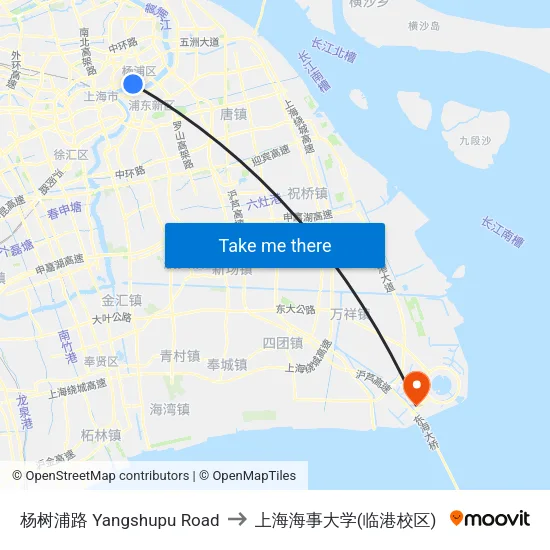 杨树浦路 Yangshupu Road to 上海海事大学(临港校区) map