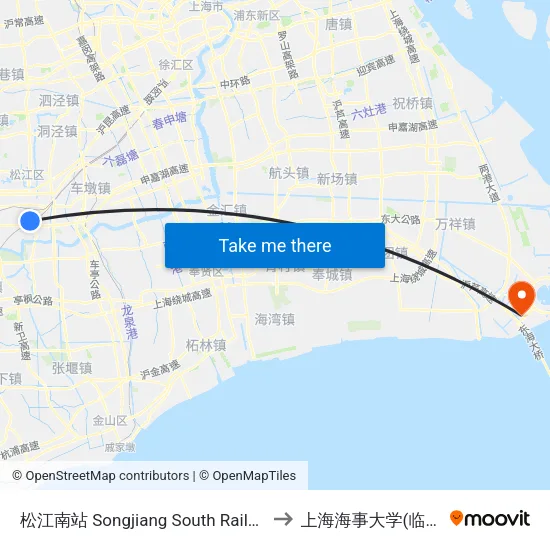 松江南站 Songjiang South Railway Station to 上海海事大学(临港校区) map