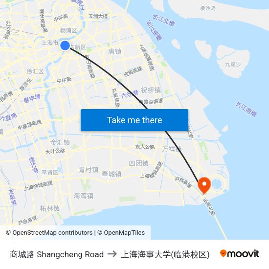 商城路 Shangcheng Road to 上海海事大学(临港校区) map