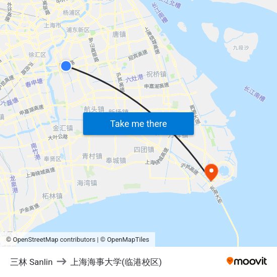 三林 Sanlin to 上海海事大学(临港校区) map