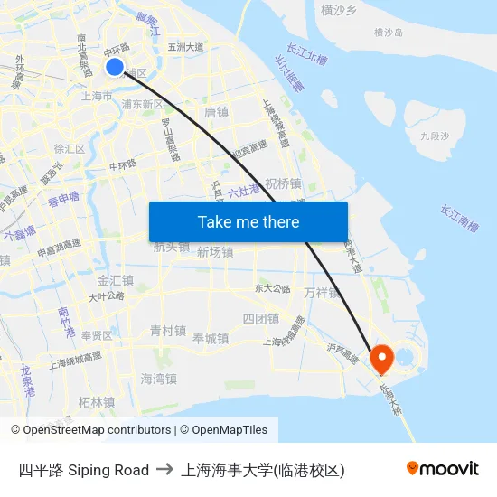 四平路 Siping Road to 上海海事大学(临港校区) map