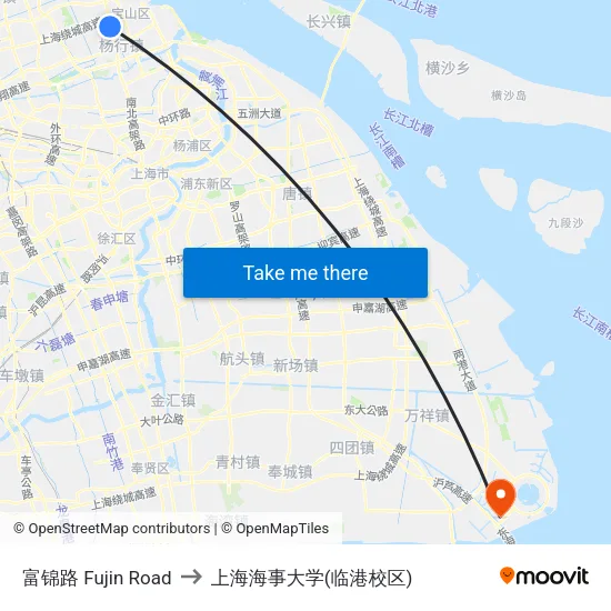 富锦路 Fujin Road to 上海海事大学(临港校区) map